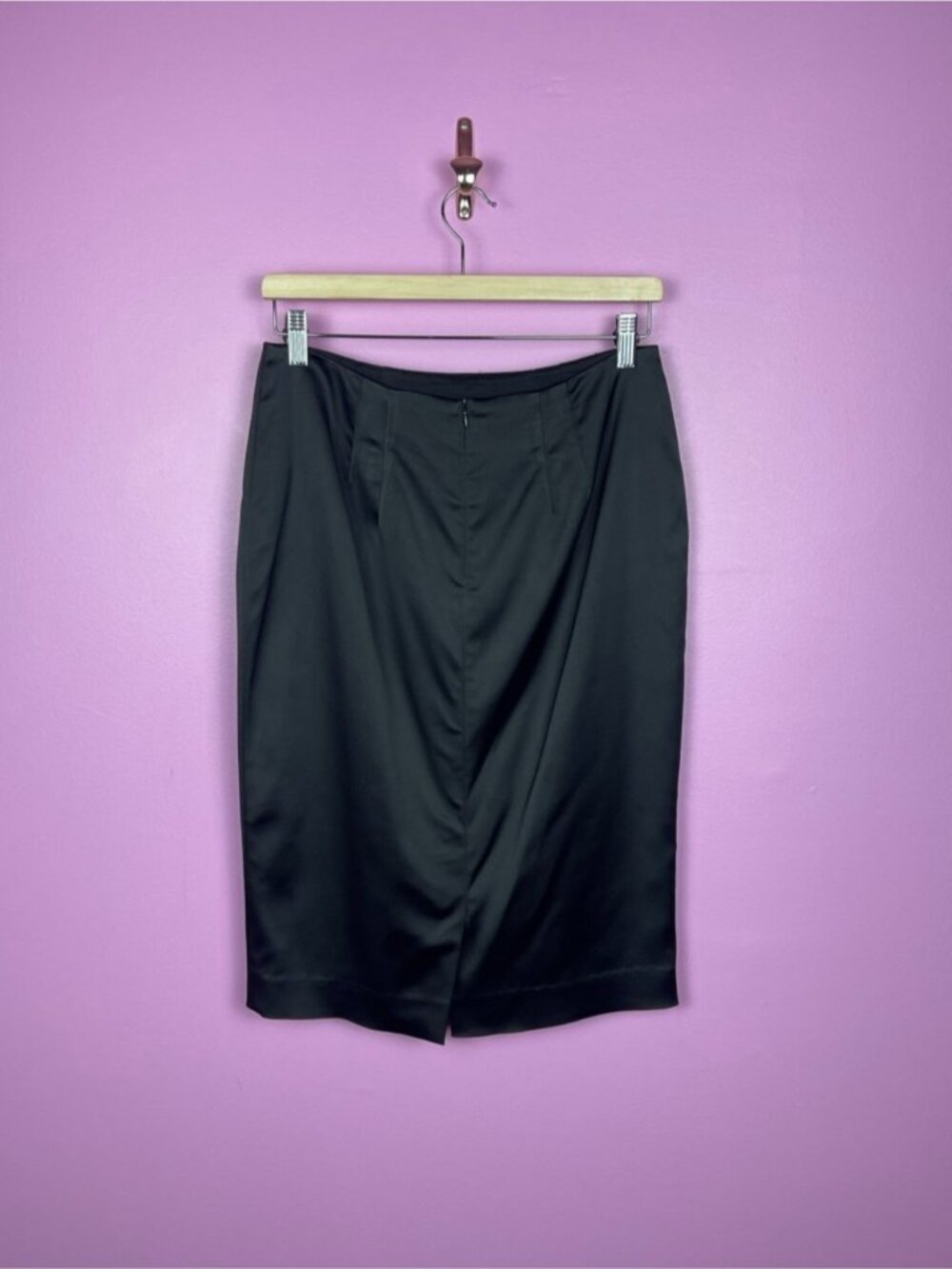 Vintage Escada Satin Pencil Skirt Black Tailored Luxe Women’s Medium - Picture 7 of 12